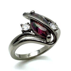 Black Gold Mystic Topaz Statement Ring - Marquise Cut Iridescent Gemstone - Goth